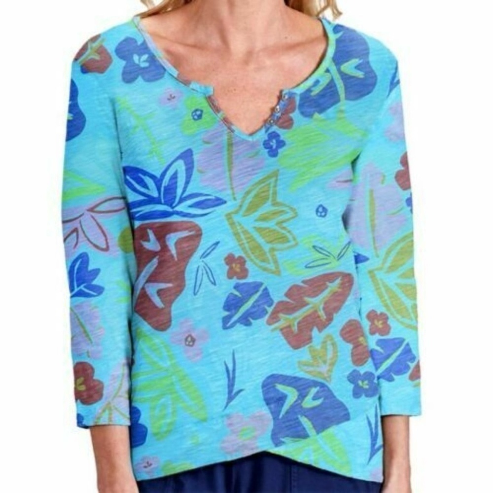 Fresh Produce Bluefin Jordan Rainbow Crossover Top Blue Floral Size XS Cotton